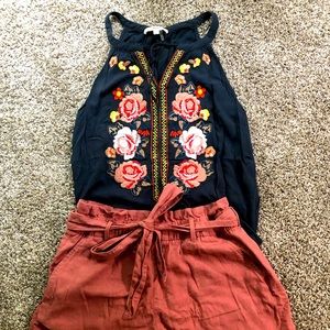 Grey embroidered tank